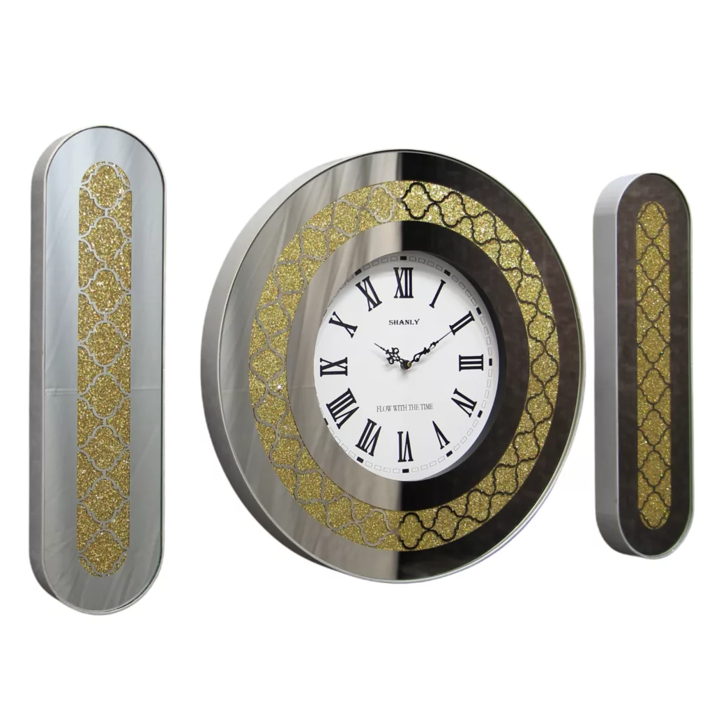 ساعت دیواری برند سانلی مدل آینه ای کد 1303SG به همراه تابلو آینه ای