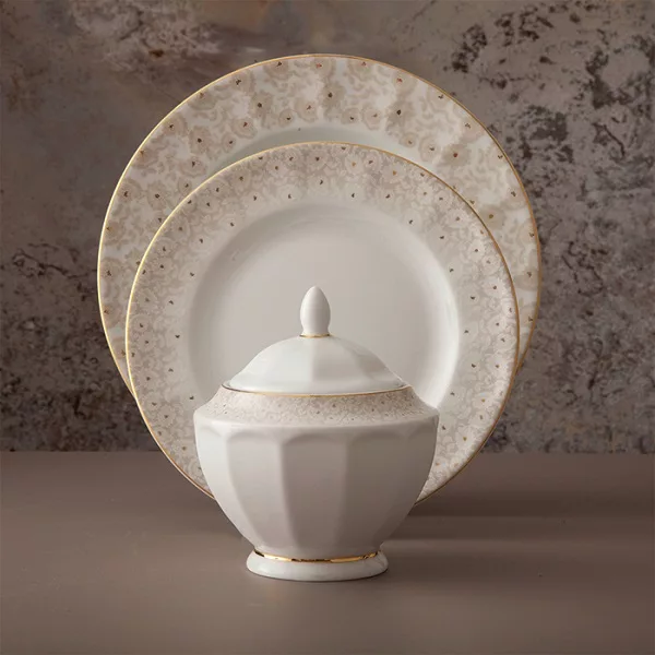 سرویس غذاخوری 103 پارچه 12 نفر چینی زرین ایران مدل نئوکلاسیک کاررا گلد درجه یک