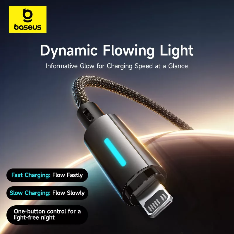 کابل تبدیل USB-C به لایتنینگ بیسوس مدل Lit Button-Control 20W طول 2 متر