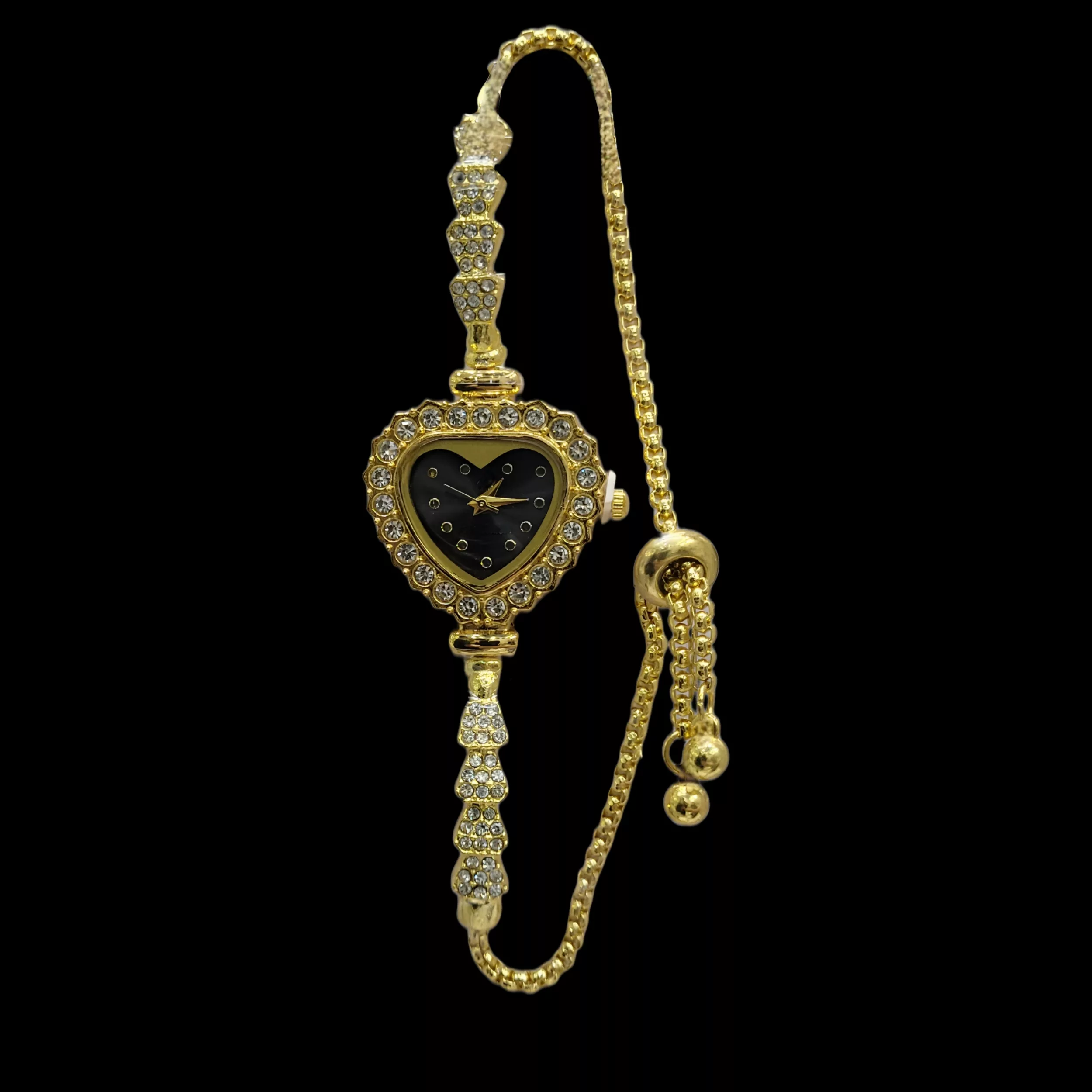 ساعت مچی عقربه ای زنانه مدل دور نگین بند نگین دار دستبندی طرح قلب کد 3