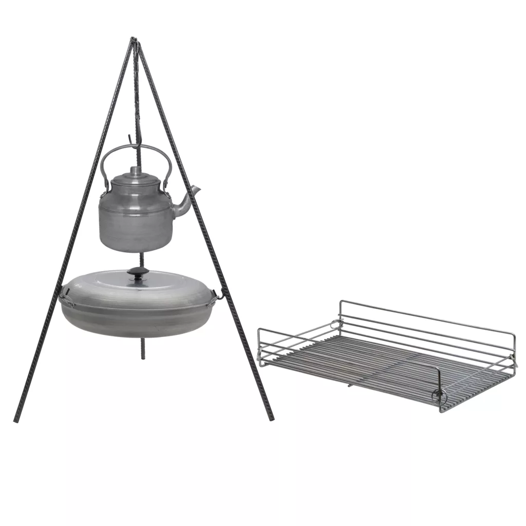 استند و ساج سفری مدل پایه میلگردی به همراه کتری و گریل