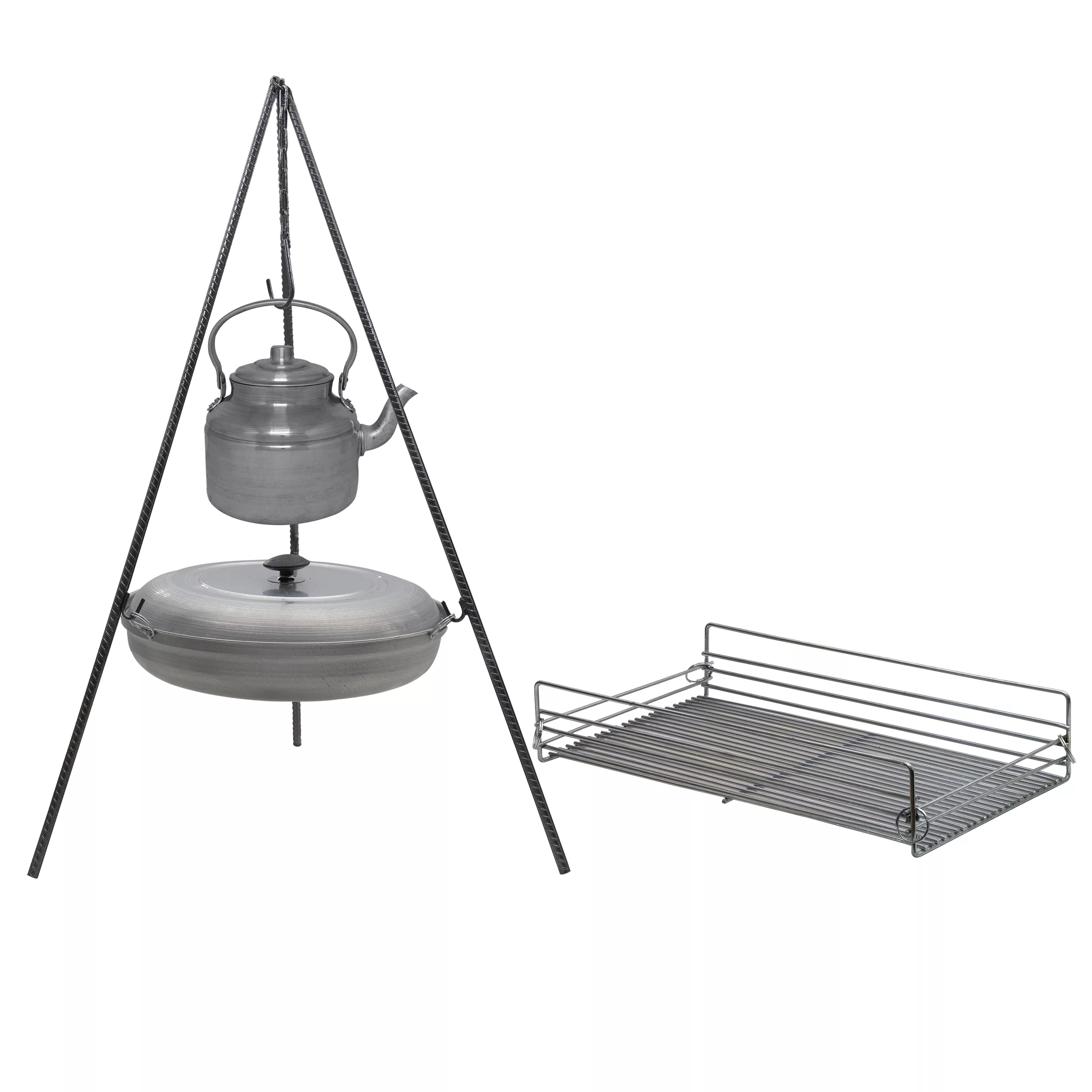 استند و ساج سفری مدل پایه میلگردی به همراه کتری و گریل