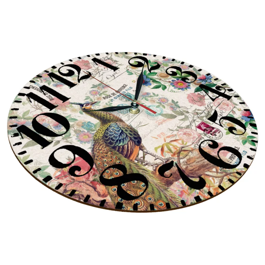 ساعت دیواری طرح گل و طاووس کد 1311