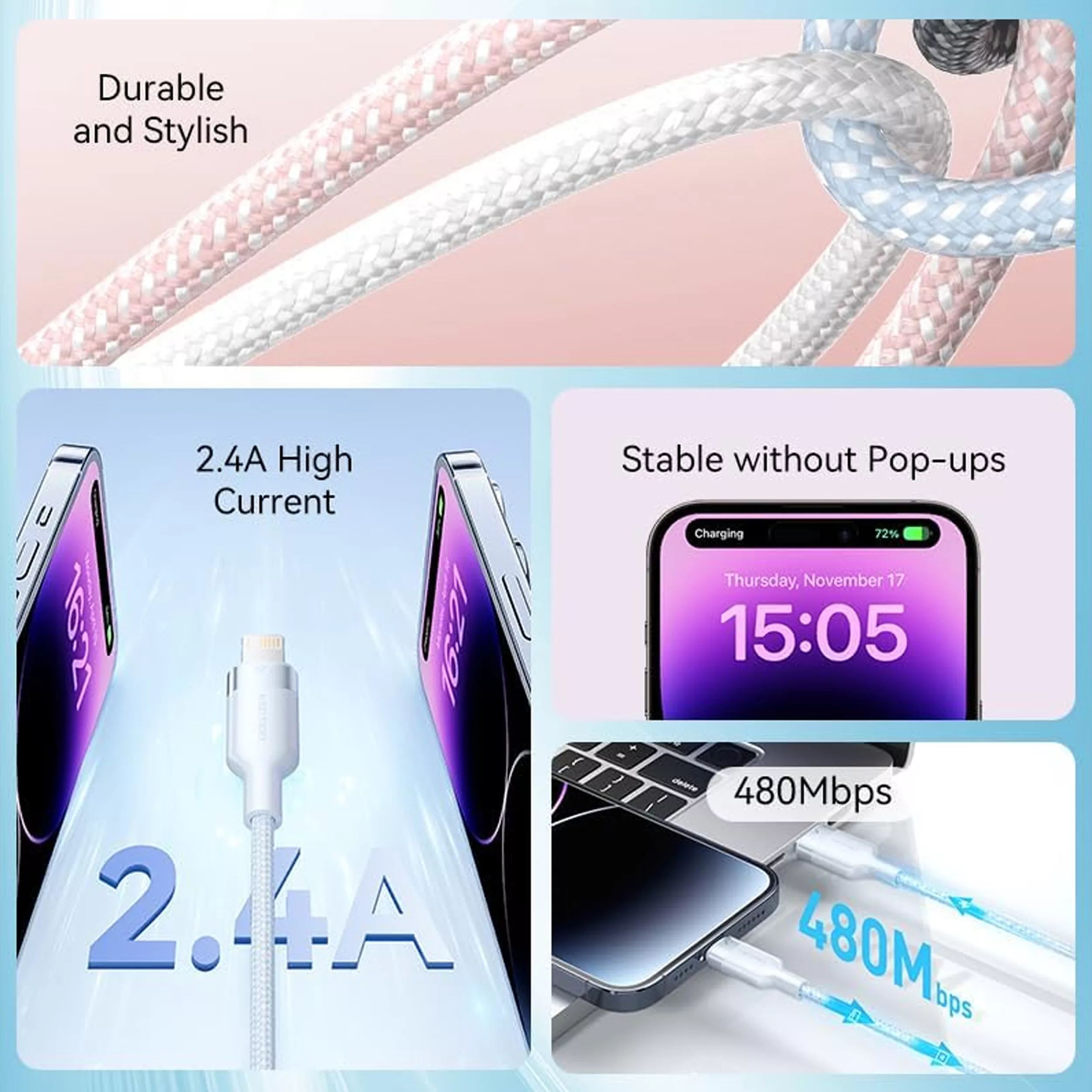 کابل تبدیل USB-A به لایتنینگ ونشن مدل LANWH طول 2 متر