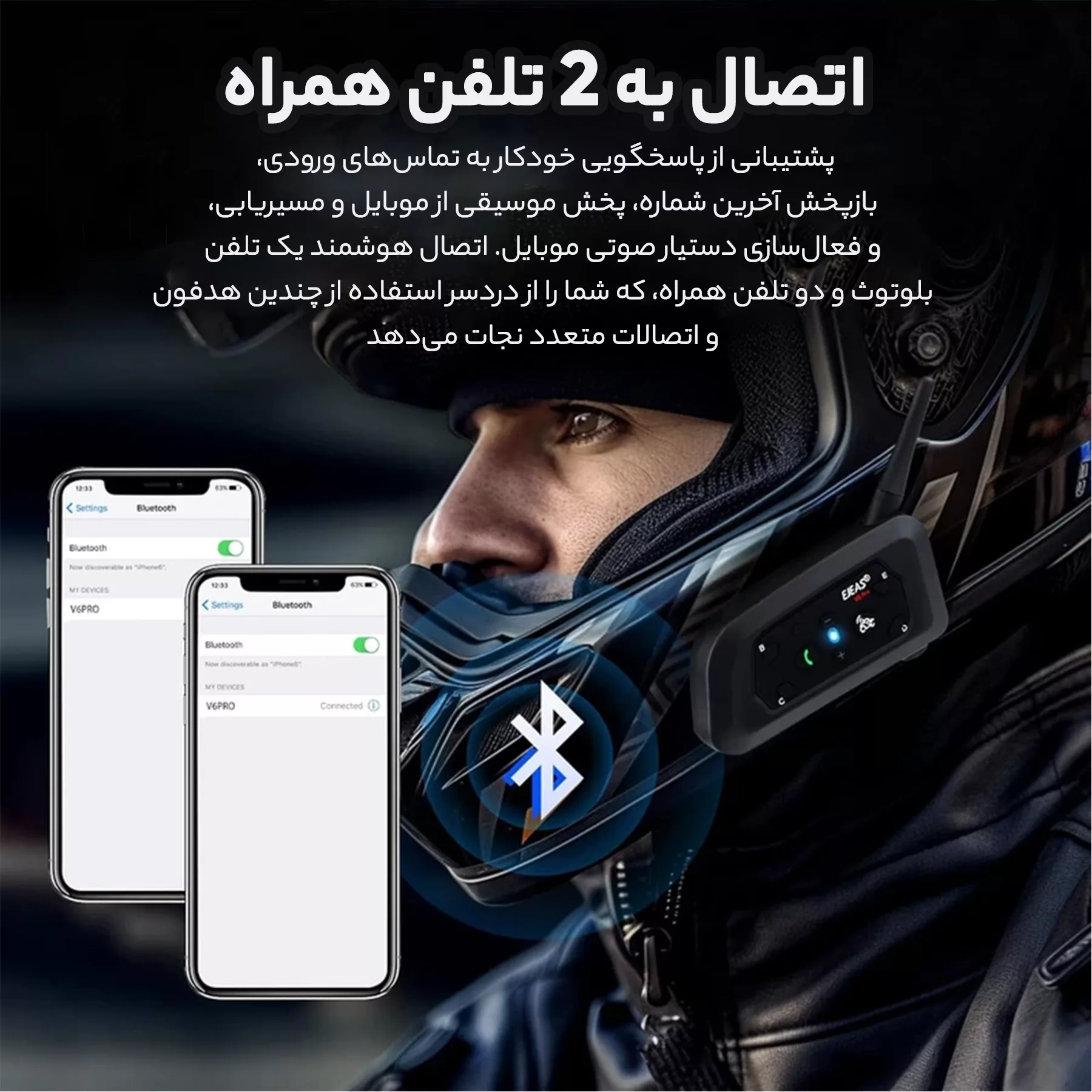 هدست کلاه کاسکت ایجاس مدل V6PRO