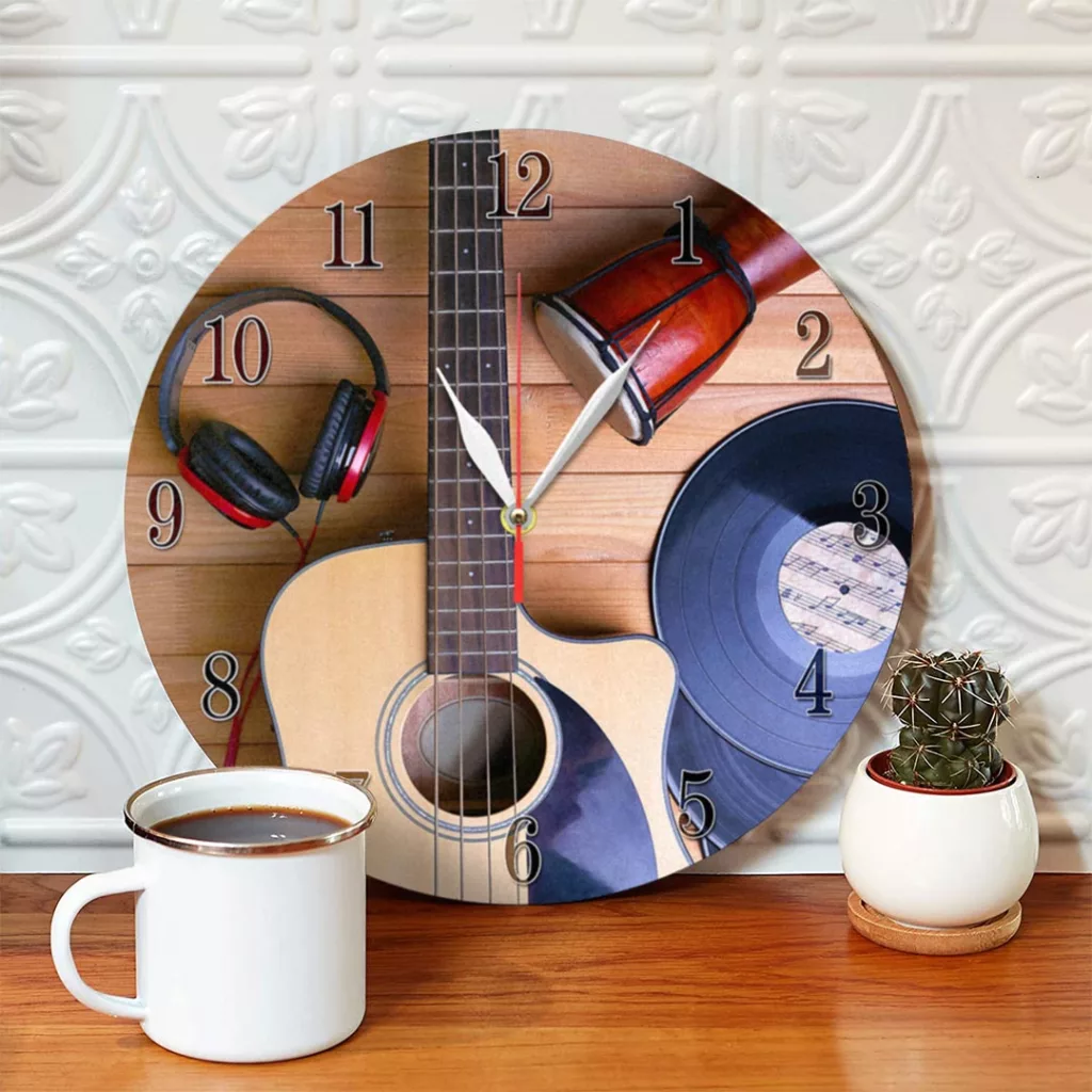 ساعت دیواری طرح گیتار و صفحه موسیقی کد 1260