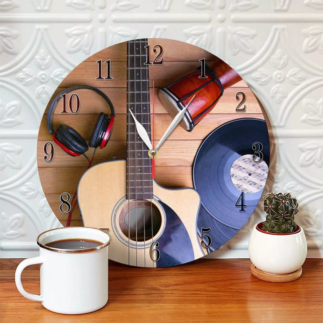 ساعت دیواری طرح گیتار و صفحه موسیقی کد 1260