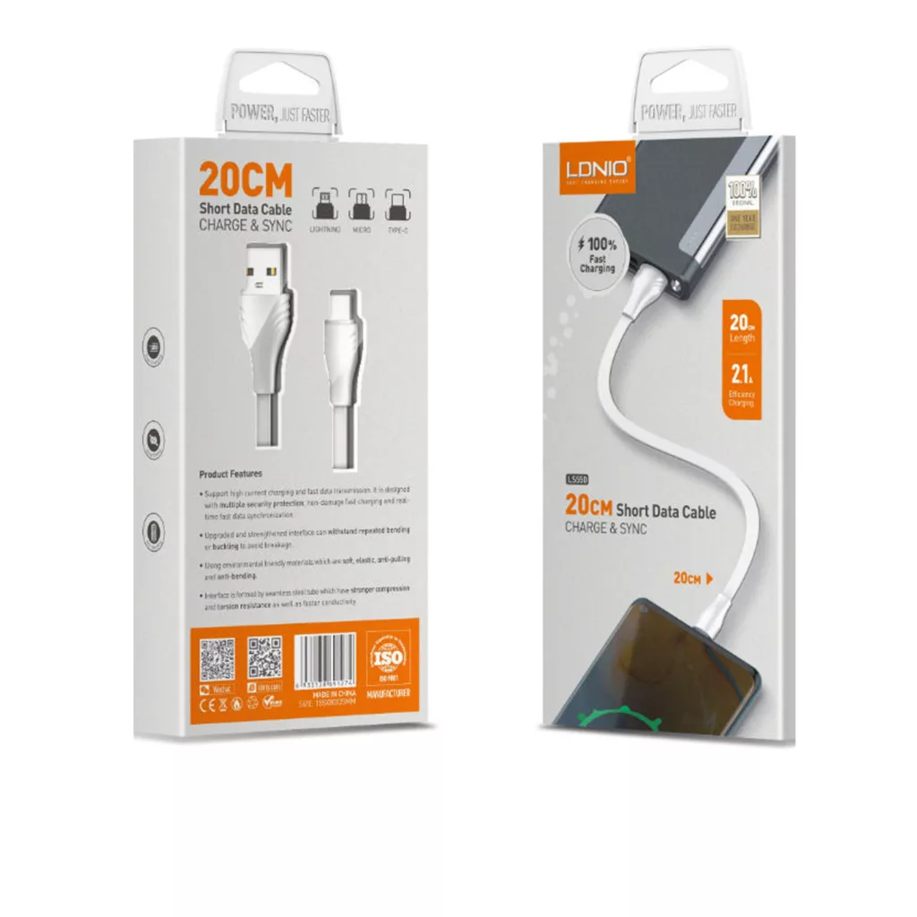 کابل تبدیل USB به microUSB الدینیو مدل LS550 طول 0.2 متر