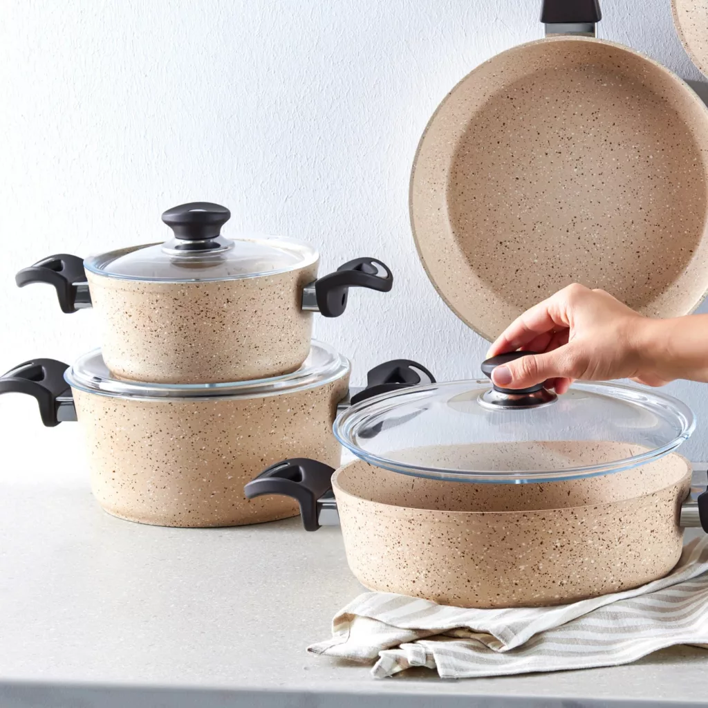 سرویس قابلمه وتابه بیوگرانیتی 13 پارچه کاراجا مدل Hazel Biogranit همراه با ابزار آشپزی