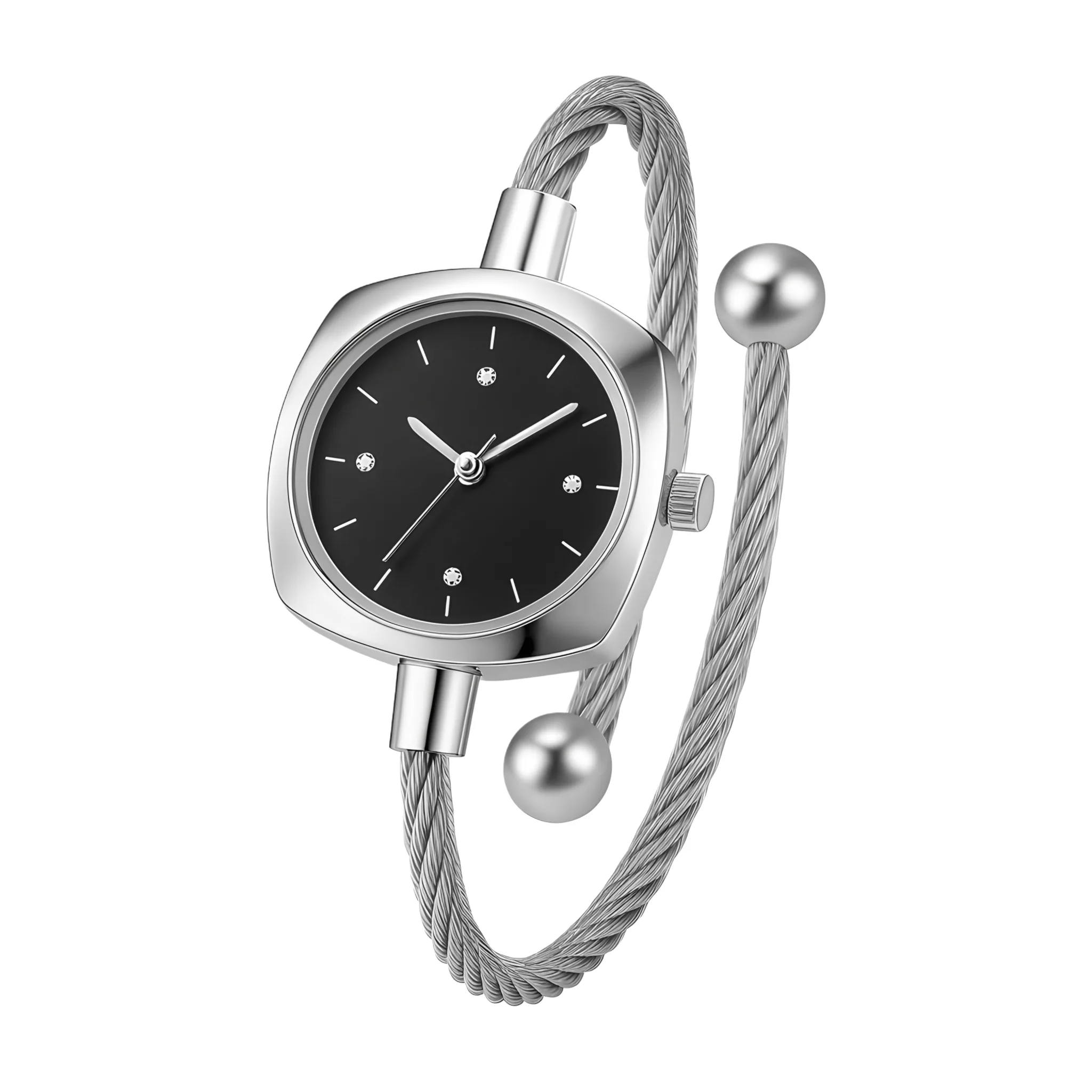 ساعت مچی عقربه‌ای کوارتز زنانه مدل لوکس مینیمال بند النگویی صفحه نگین دار کد ۳