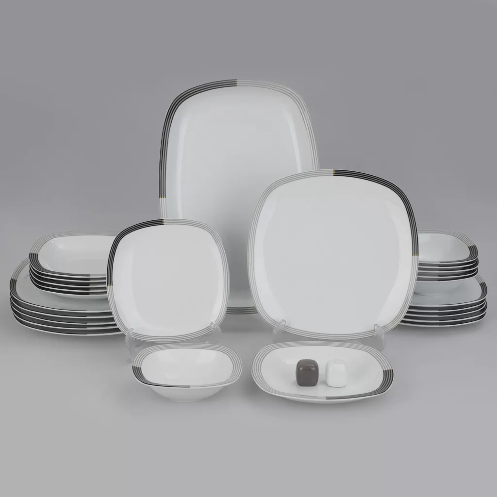 سرویس غذاخوری 27 پارچه 6 نفر چینی زرین ایران مدل وگاس اوریت سری کواترو درجه عالی