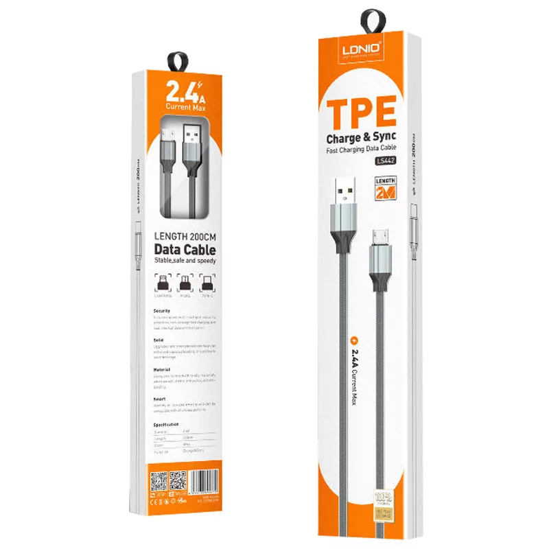 کابل تبدیل USB به microUSB الدینیو مدل LS442 طول 2 متر