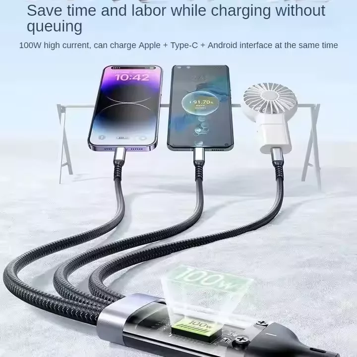 کابل تبدیل USB به micro USB/لایتنینگ/USB-C مدلTDA-218 طول 1.2 متر