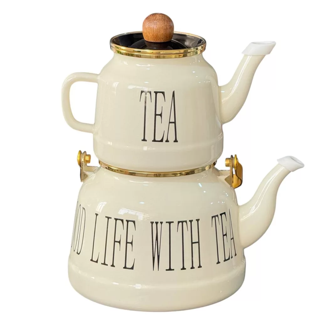 ست کتری و قوری مدل لعابی طرح Drink tea گنجایش کتری 2.5 لیتر گنجایش قوری 1 ایتر