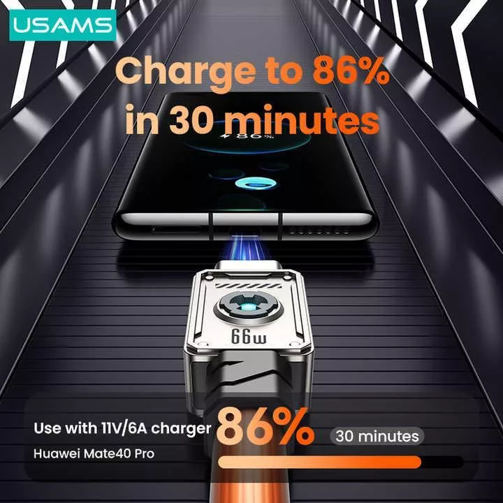 کابل تبدیل USB به USB-C یوسمز مدل US-SJ686-66W طول 1.2 متر