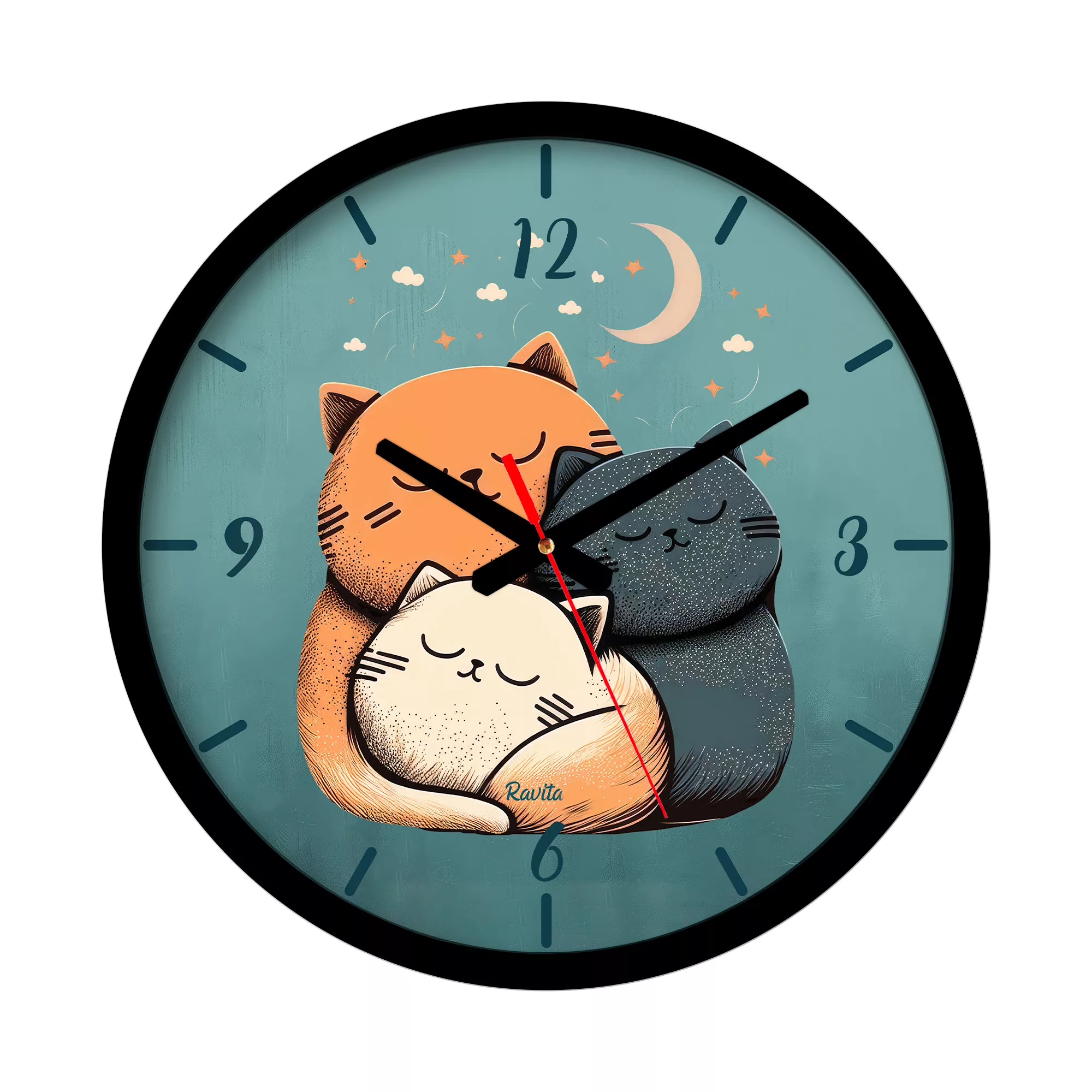 ساعت دیواری کوارتز راویتا مدل گربه کد 3621