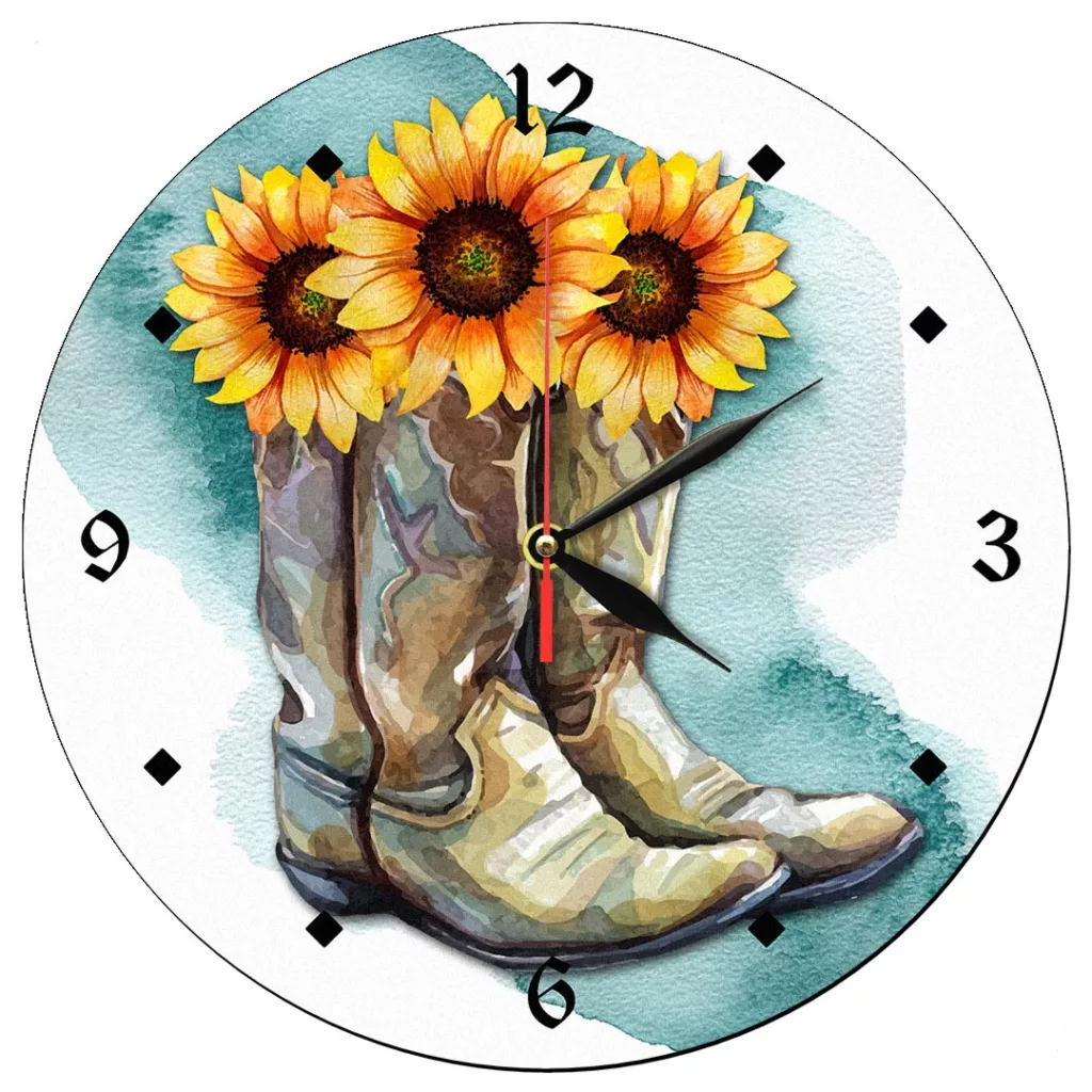 ساعت دیواری مدل 1194 طرح چکمه و گل آفتابگردان