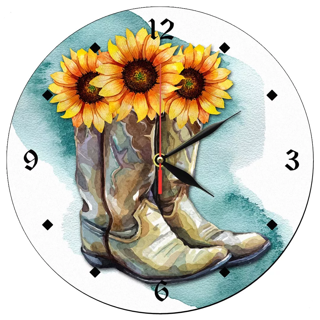 ساعت دیواری مدل 1194 طرح چکمه و گل آفتابگردان