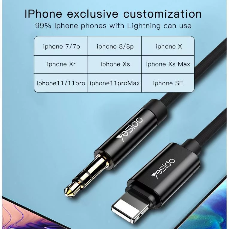 کابل تبدیل لایتنینگ به AUX یسیدو مدل YAU-17 طول 1.2 متر