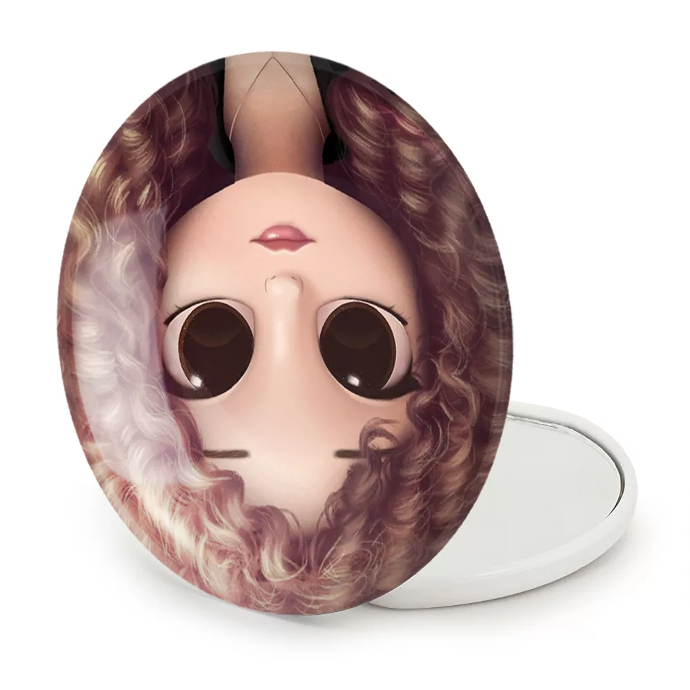 آینه جیبی خندالو طرح دختر مو فرفری مدل تاشو کد 28797