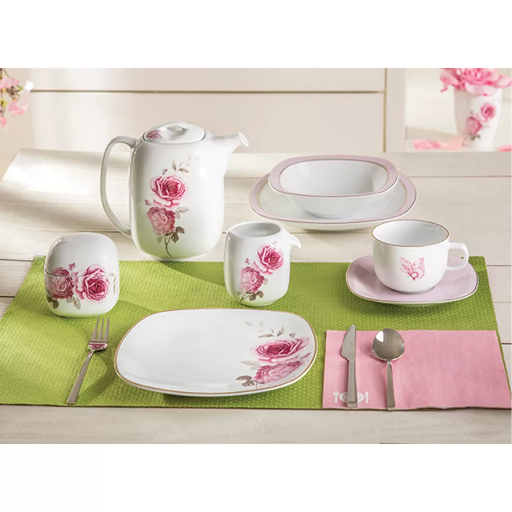 سرویس غذاخوری27 پارچه چینی زرین ایران سری کواترو مدل رزفلاور درجه یک