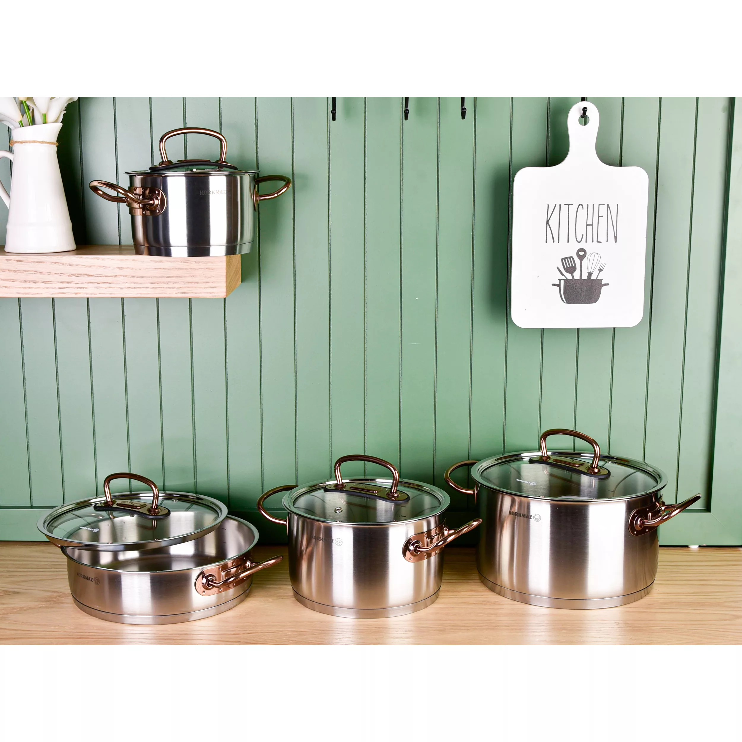 سرویس قابلمه و تابه استیل 8 پارچه کرکماز مدل proline کد 1149