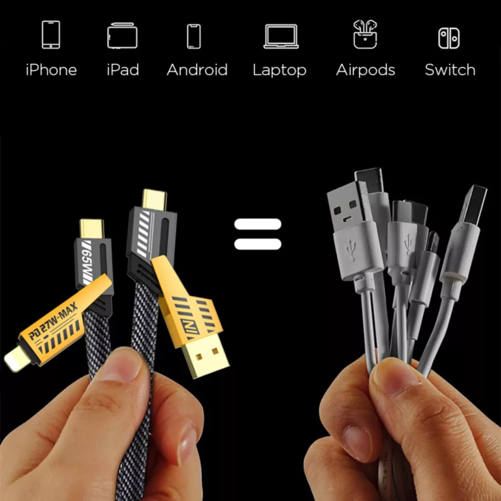 کابل تبدیل USB/USB-C به لایتنینگ/USB-C اچ تی ام مدل 4in1 طول 1.2 متر