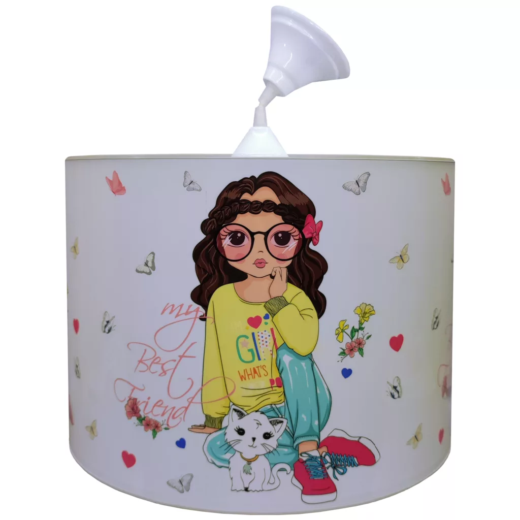 لوستر اتاق کودک مدل دختر و گربه و پروانه