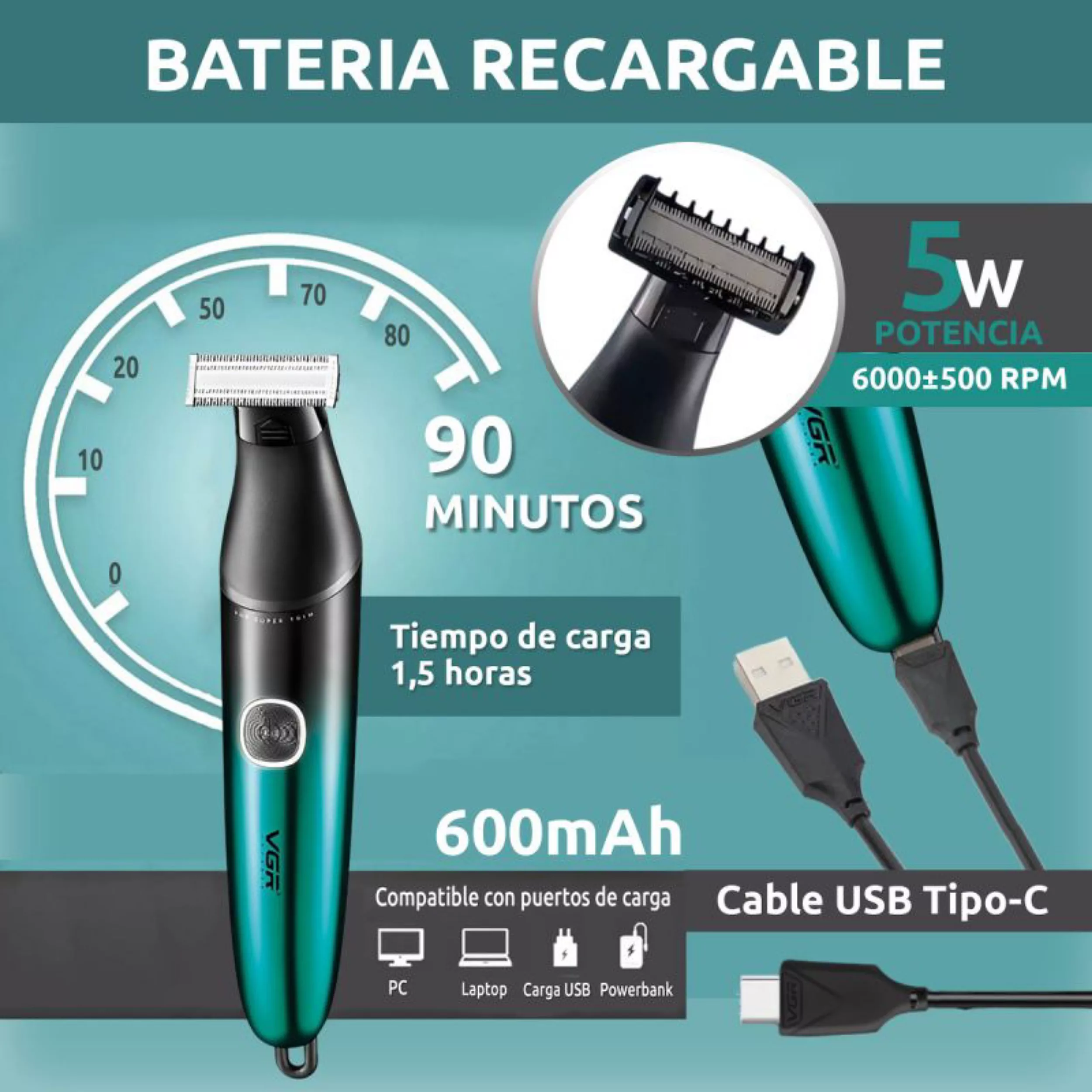 ماشین اصلاح موی بدن و صورت وی جی ار مدل v-339