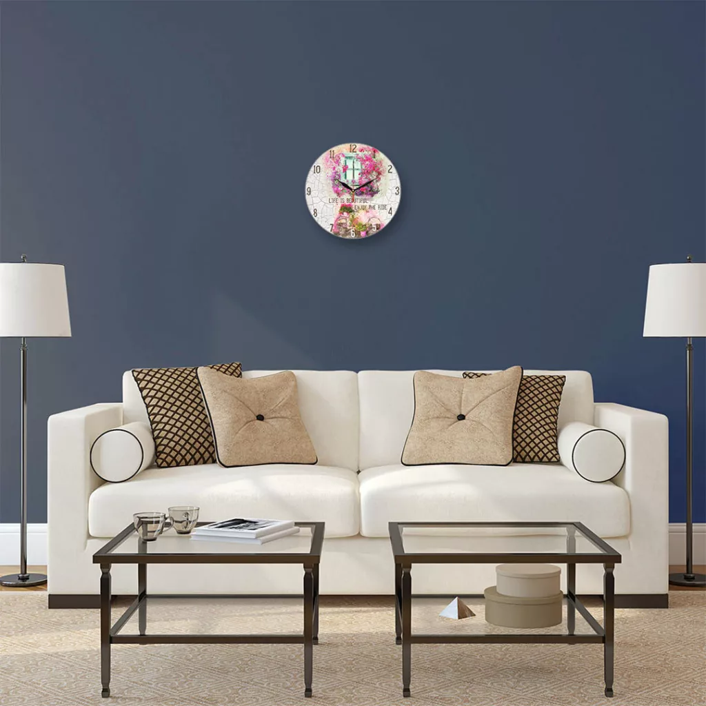 ساعت دیواری طرح دوچرخه و گل و پنجره کد 1240