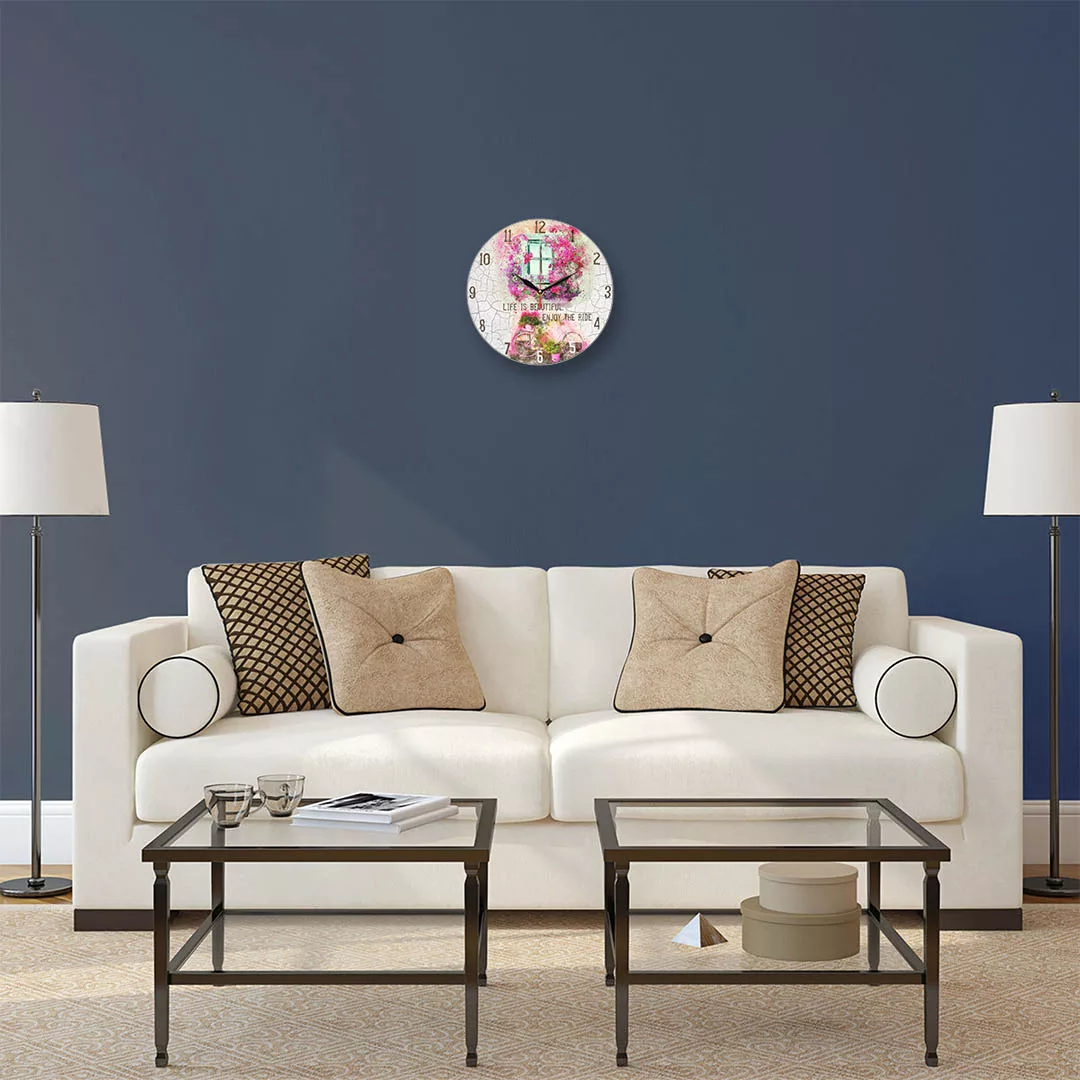 ساعت دیواری طرح دوچرخه و گل و پنجره کد 1240