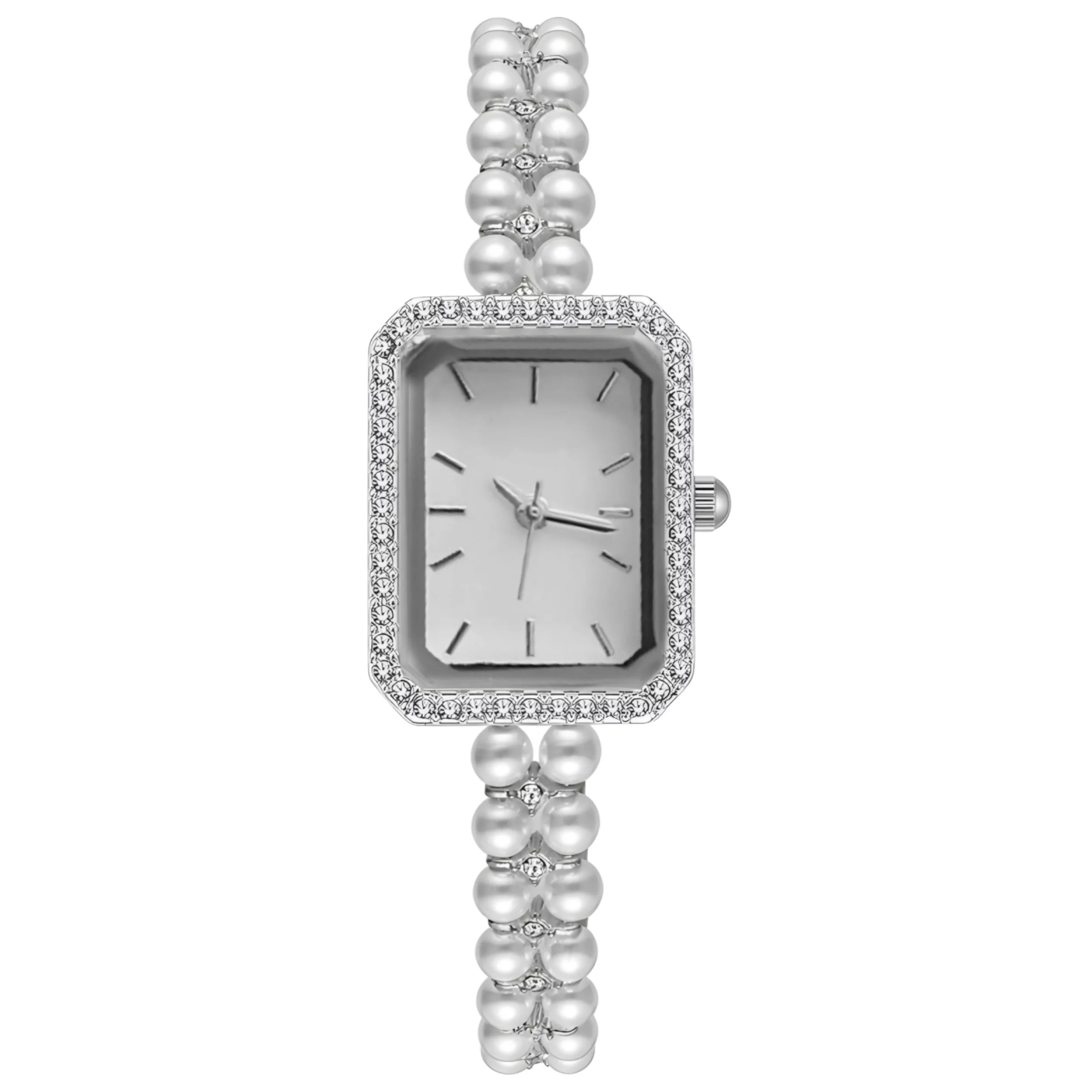 ساعت مچی عقربه‌ای کوارتز زنانه مدل لوکس بند مرواریدی دستبندی کد ۲