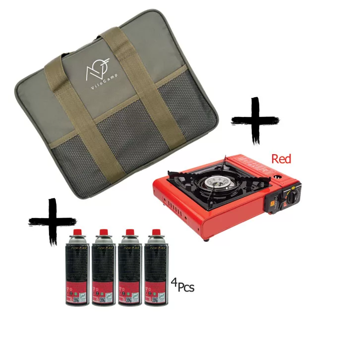 اجاق گاز سفری مدل Vilo-H-R به همراه کیف و کپسول مجموعه 6 عددی