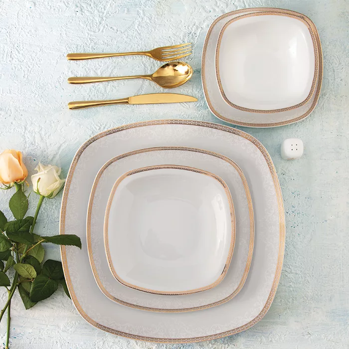 سرویس غذاخوری 27 پارچه 6 نفر چینی زرین ایران مدل کواترو ریوا درجه عالی