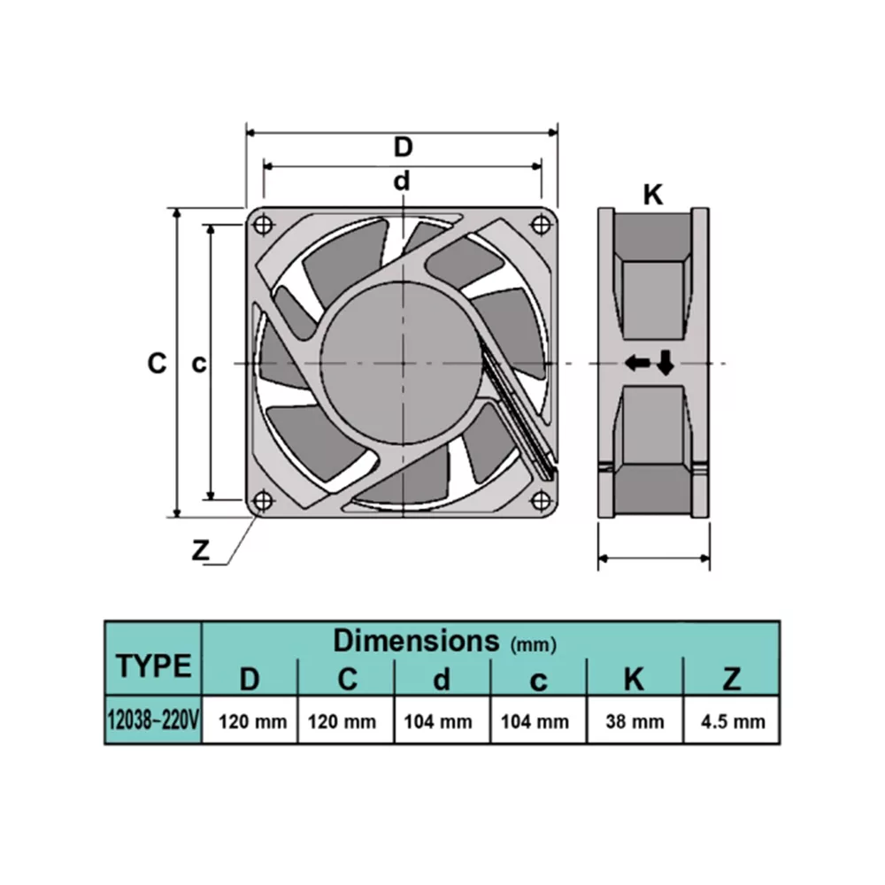 خنک کننده رک دتک مدل FP-12038-B