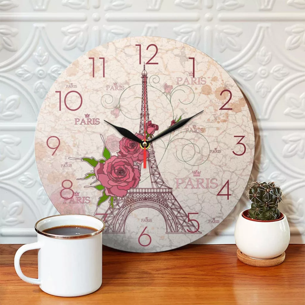 ساعت دیواری طرح برج ایفل و گل رز کد 1237