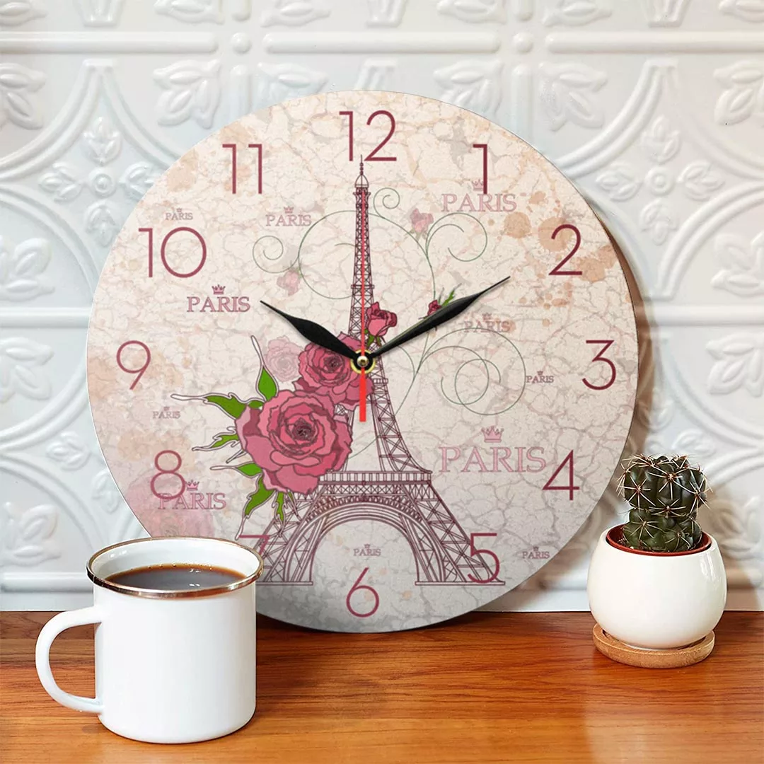 ساعت دیواری طرح برج ایفل و گل رز کد 1237