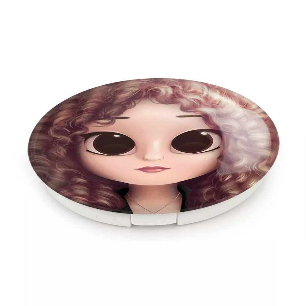 آینه جیبی خندالو طرح دختر مو فرفری مدل تاشو کد 28797