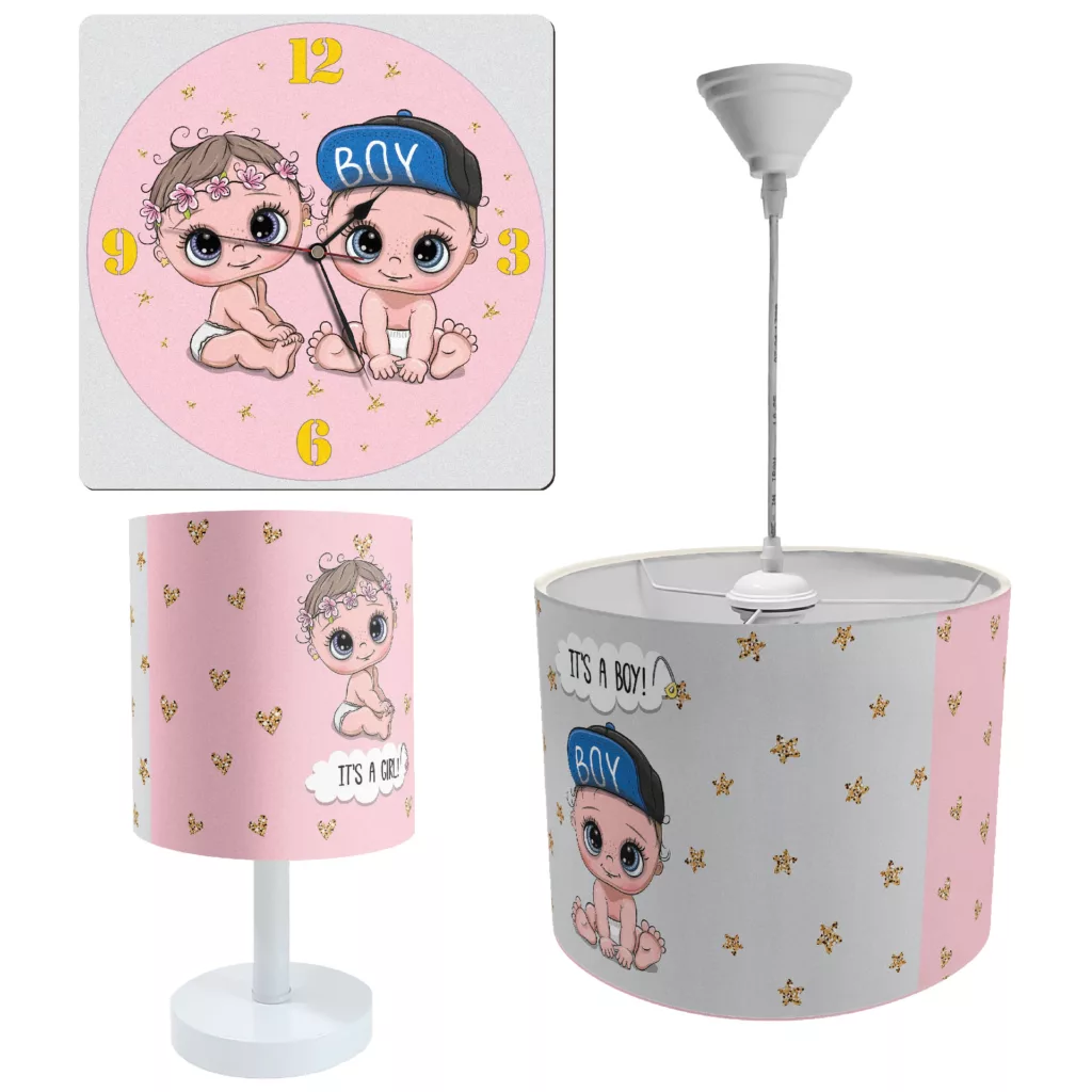 لوستر و آباژور کودک طرح نی نی نوزاد مدل LBR-SET-017 به همراه ساعت
