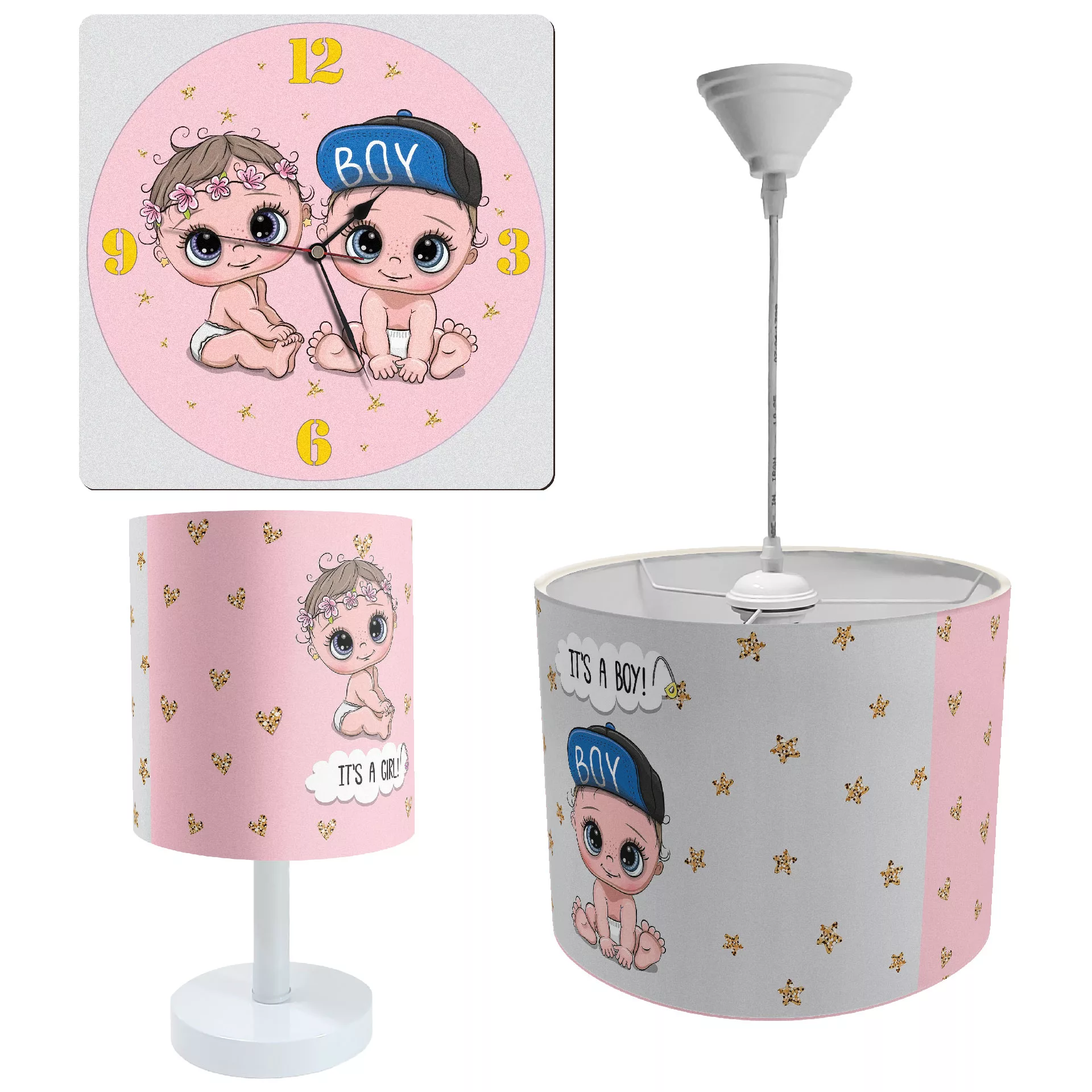 لوستر و آباژور کودک طرح نی نی نوزاد مدل LBR-SET-017 به همراه ساعت