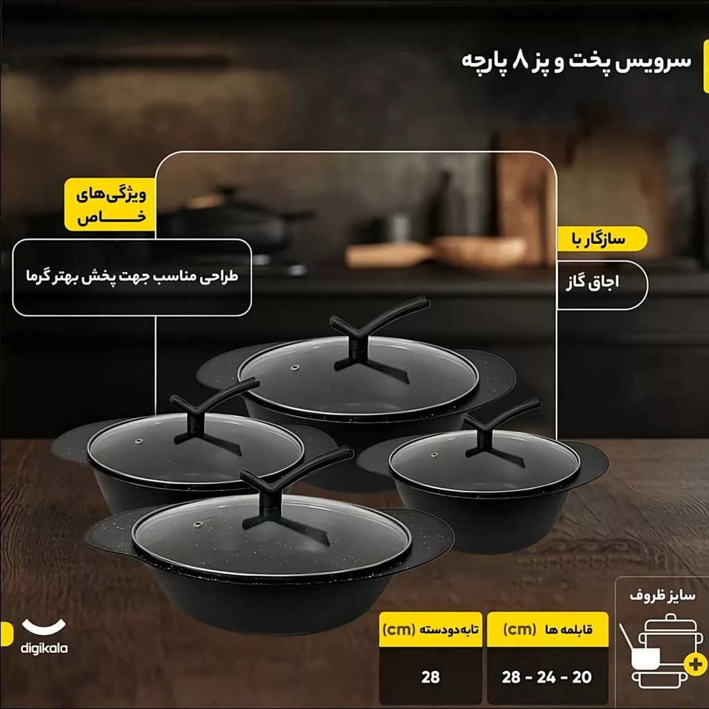 سرویس  قابلمه و تابه گرانیت 8 پارچه آرسکا مدل پروانه