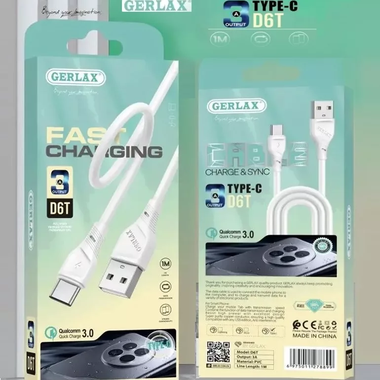 کابل تبدیل USB به USB-C جرلکس مدل D6T طول 1 متر