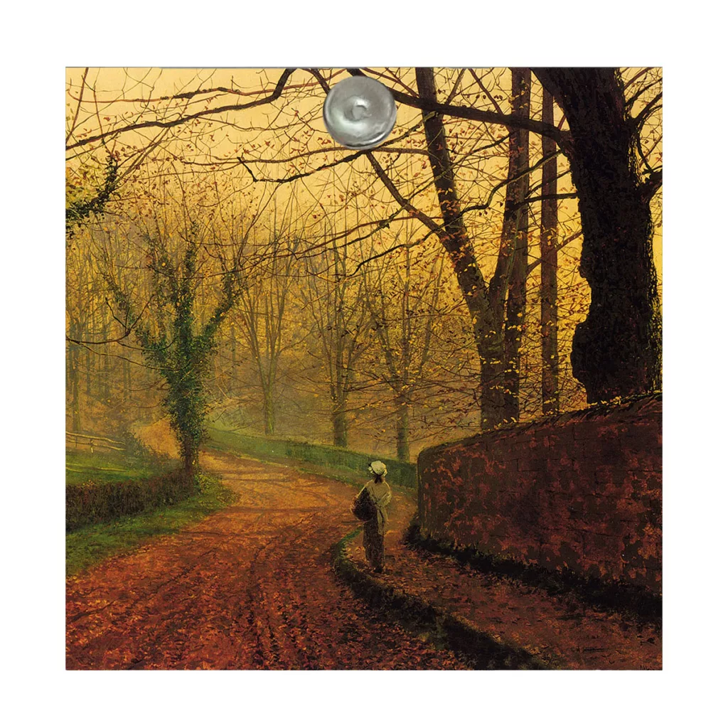 آینه آرایشی جیبی طرح نقاشی منظره جنگل و درخت پاییز مدل A177