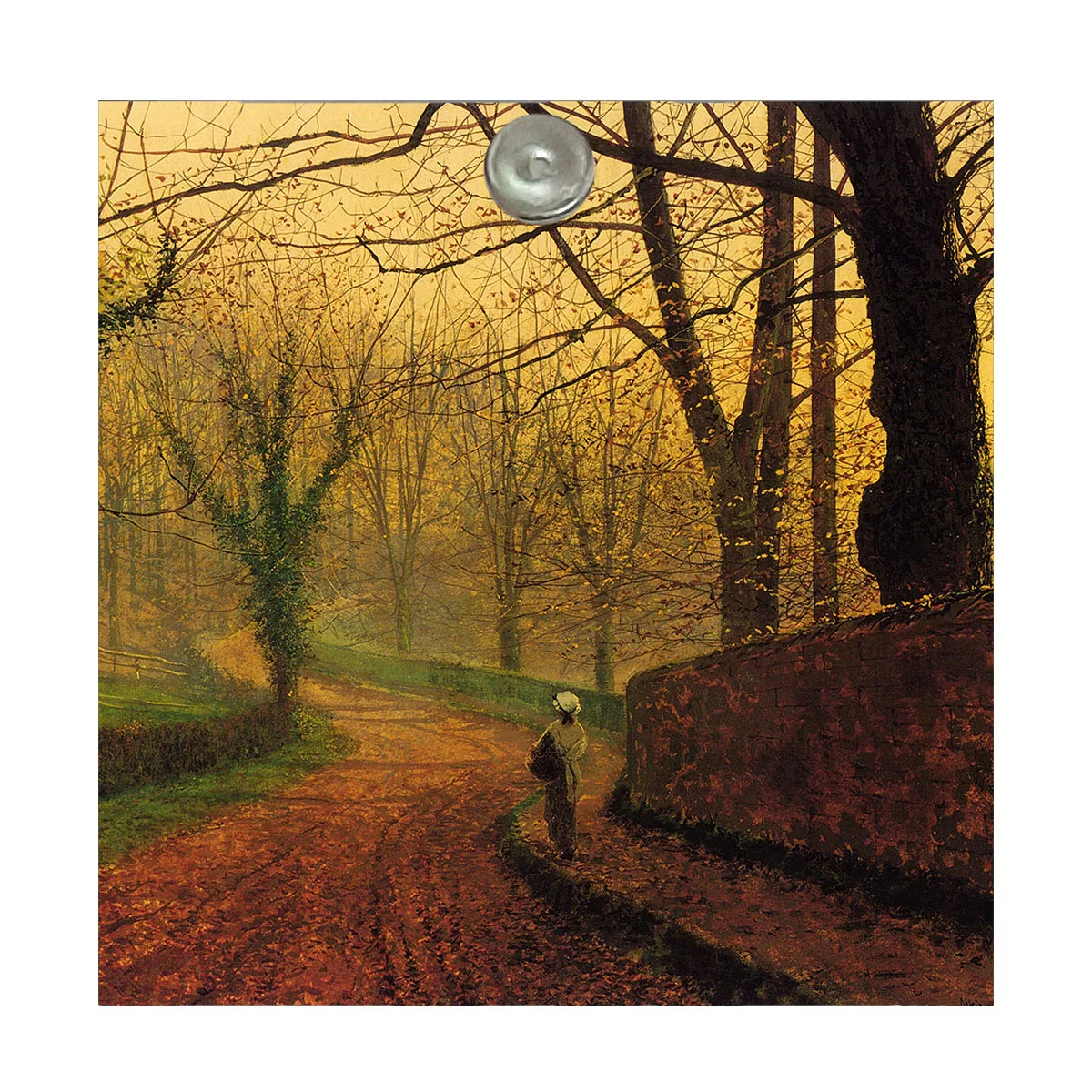 آینه آرایشی جیبی طرح نقاشی منظره جنگل و درخت پاییز مدل A177