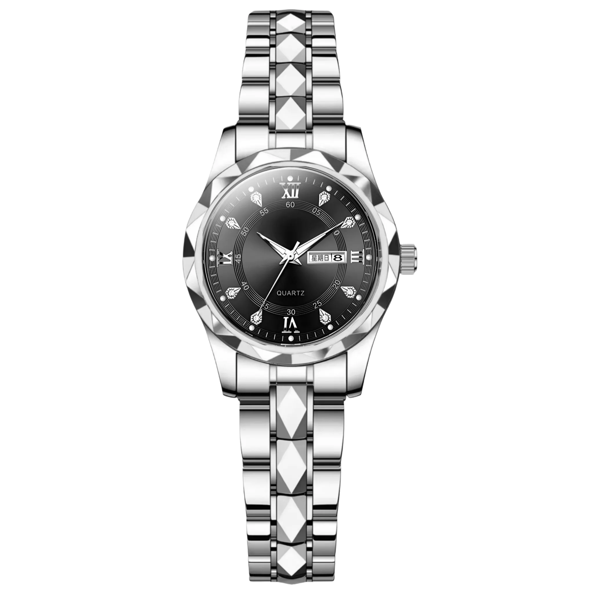 ساعت مچی عقربه‌ای کوارتز زنانه مدل کلاسیک دی دیت بند استیل طرح تراش الماسی کد C2.1