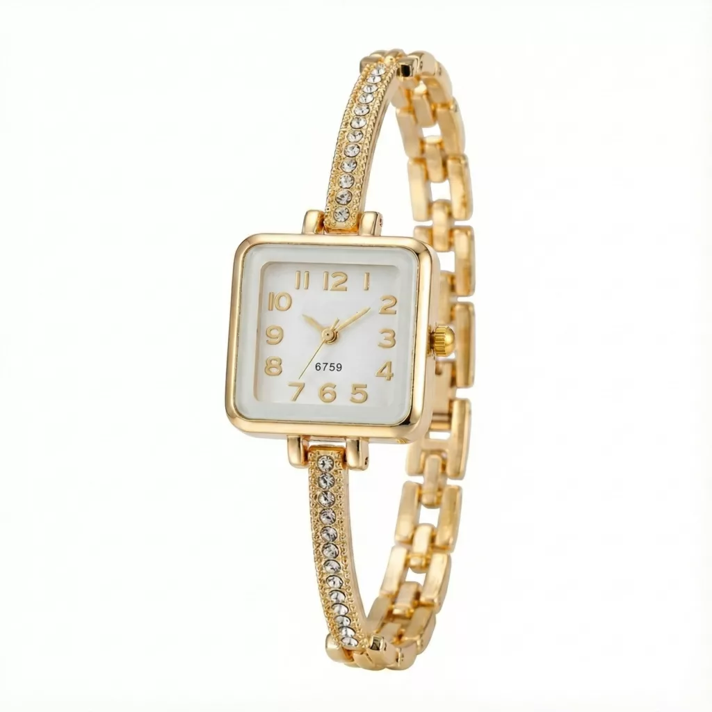 ساعت مچی عقربه‌ای کوارتز زنانه مدل لوکس بند زنجیری قفل دستبندی کد ۱۰