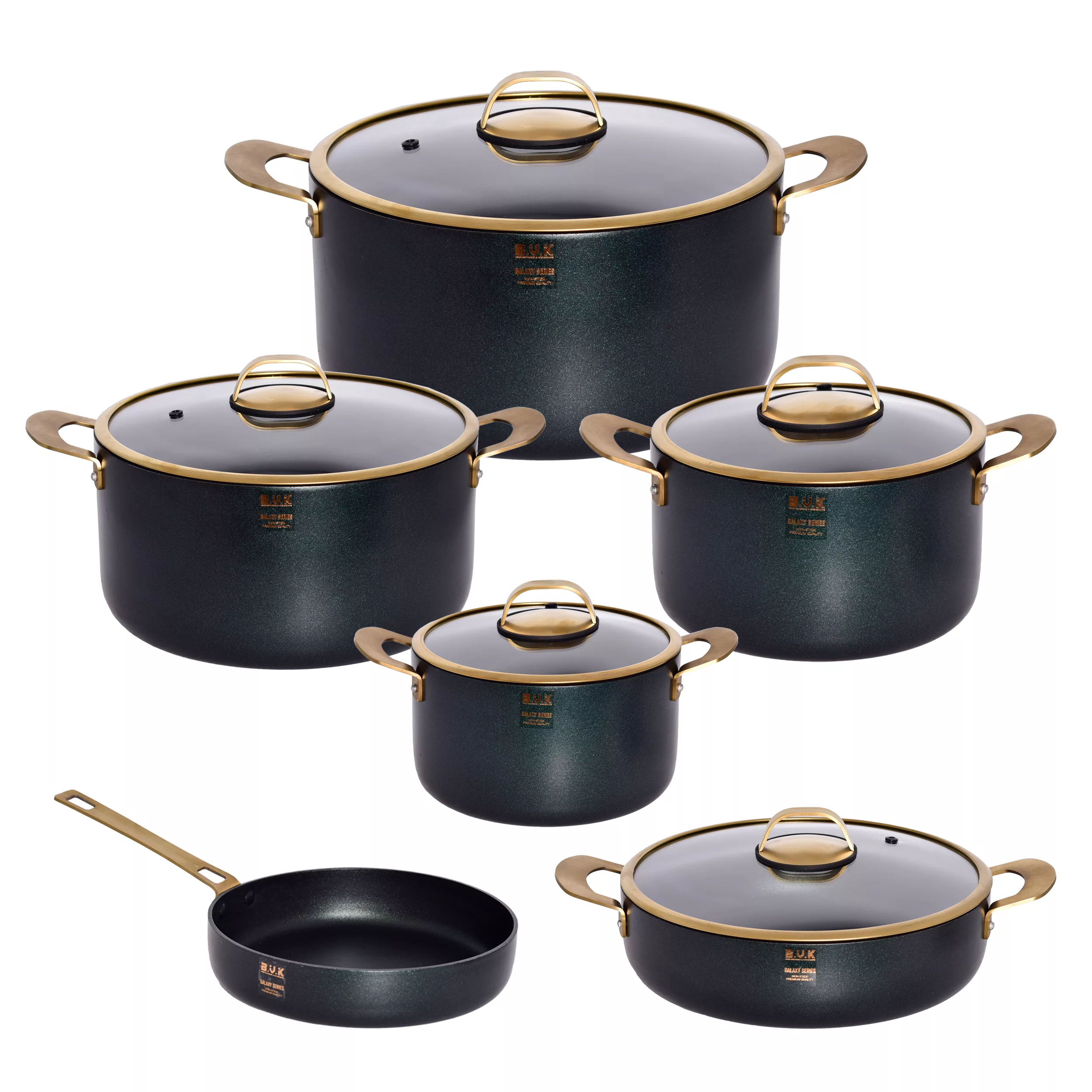 سرویس قابلمه و تابه گرانیتی 11 پارچه بی.وی.کی طرح GOLD کد 714611