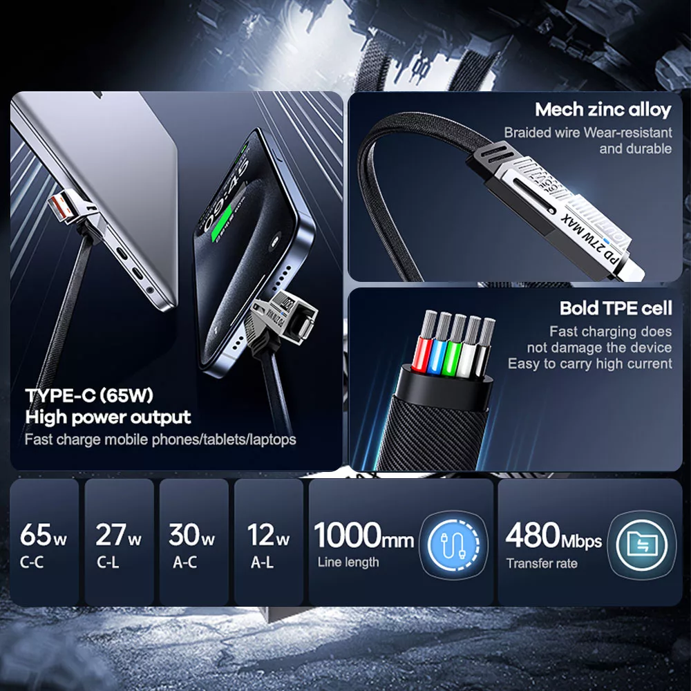 کابل تبدیل USB-C /USB به USB-C/ لایتنینگ ریمکس مدل Multi Fast Charge طول 1 متر