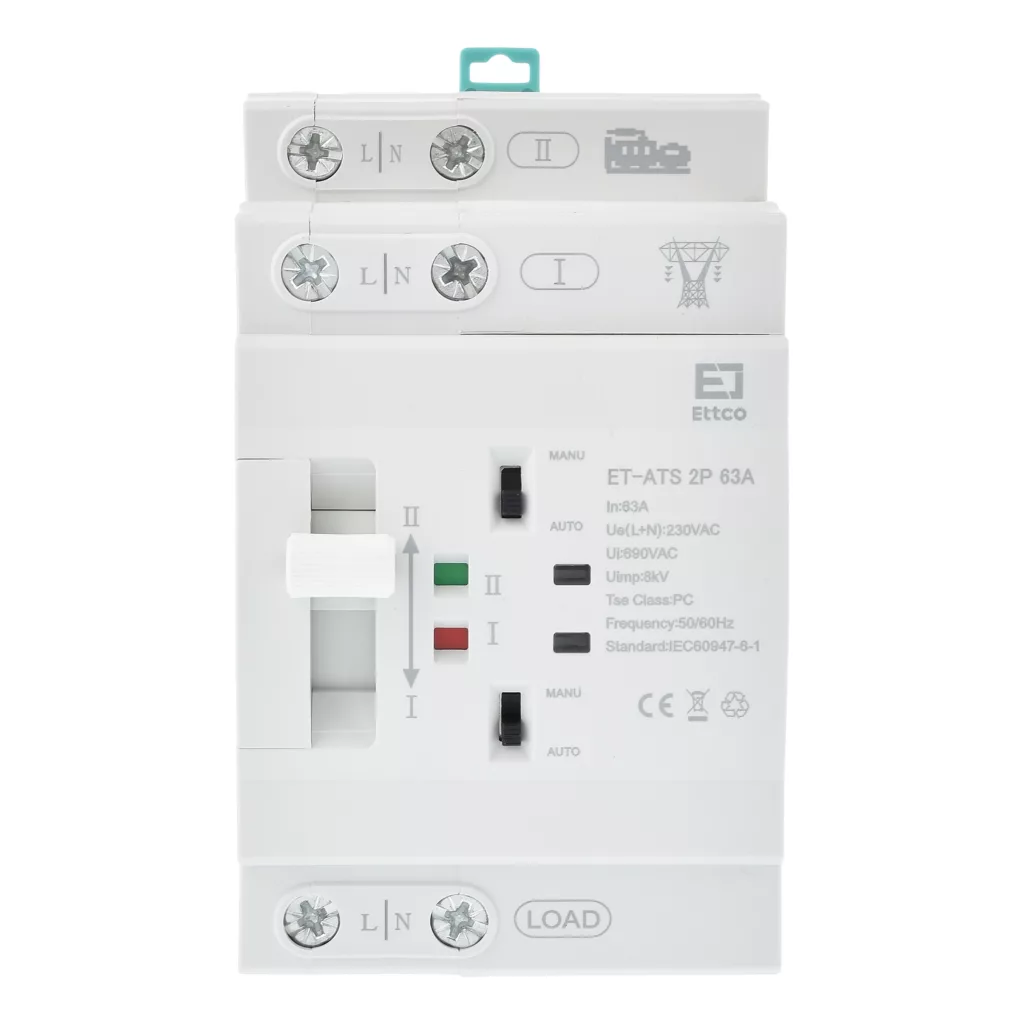 سوییچ انتقال خودکار اتکو مدل دوگانه قدرت 63 آمپرکد ET-ATS-2P-63A