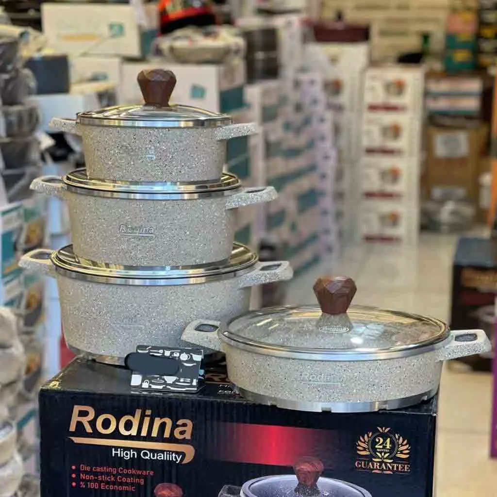 سرویس قابلمه و تابه آلمینیوم گرانیت 8 پارچه رودینا کد 08